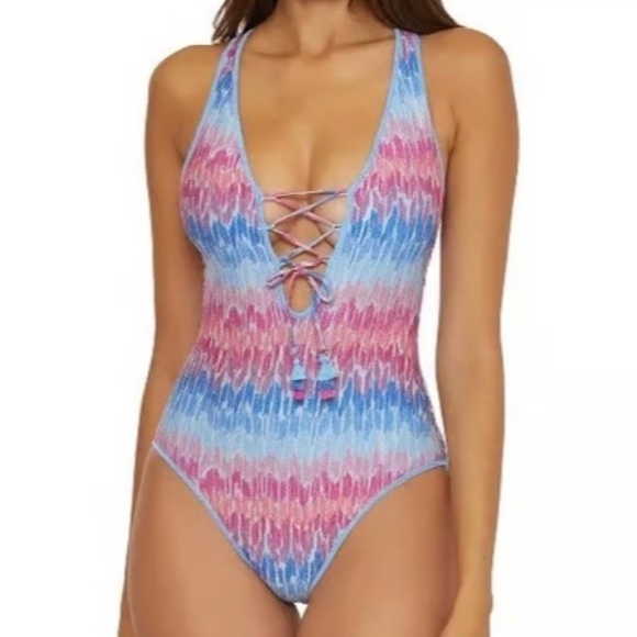 BECCA Womens Spotted Abstract Joshua Tree Multicolored One Piece Swimsuit Small - Picture 1 of 9